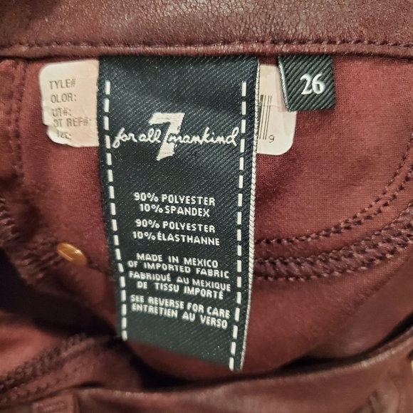7 For All Mankind High Waist Skinny Coated Ruby Rust Burgundy Jeans - Picture 4 of 4